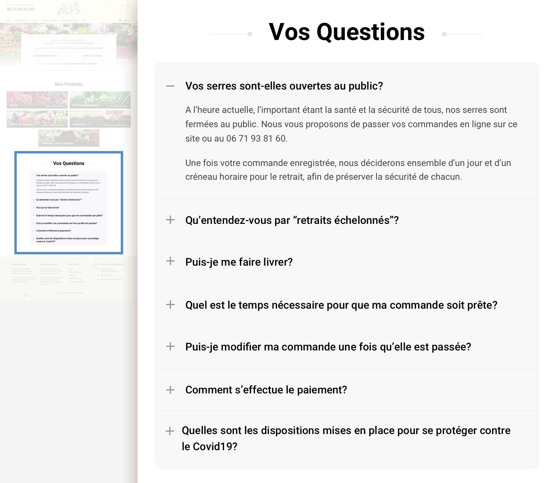 The Your Questions accordion on the home page