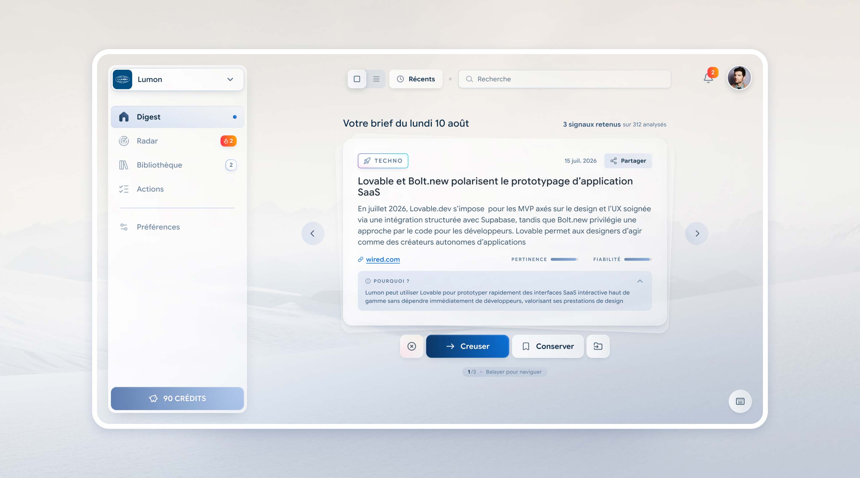 IceInsights digest, the main screen