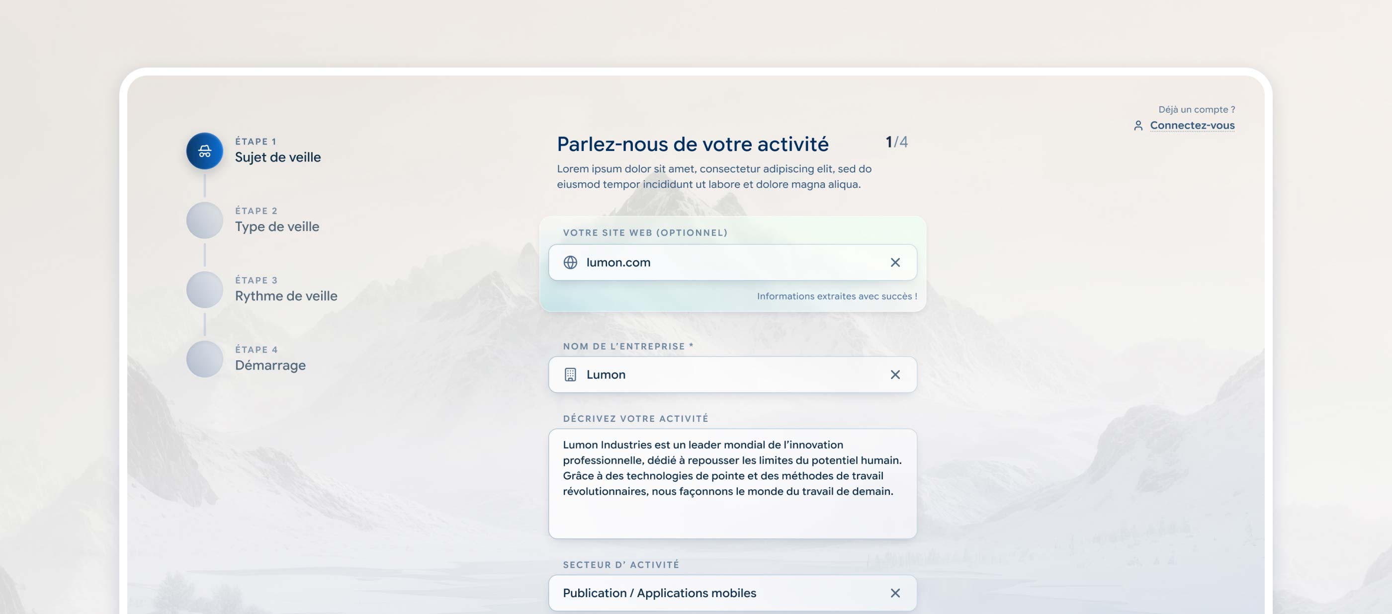 IceInsights onboarding, desktop flow