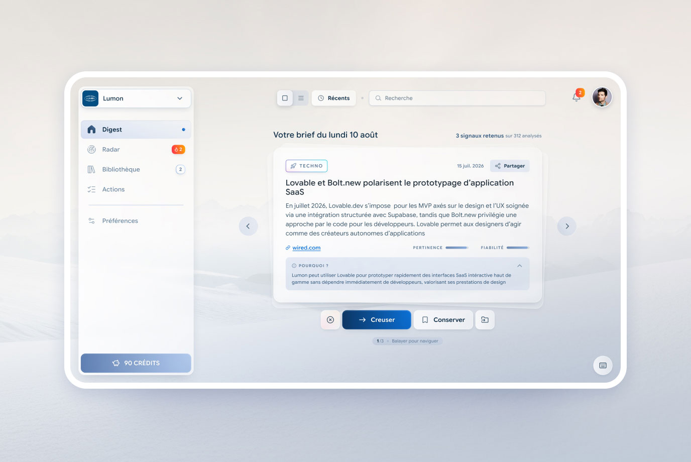 A full redesign, new information architecture and a coded design system for IceInsights, an AI market intelligence app.