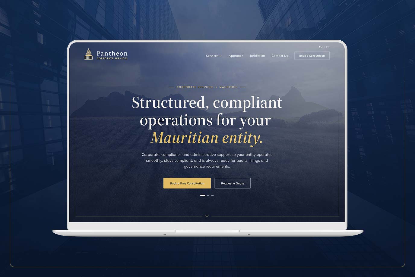 A premium brand and website redesign for Pantheon Corporate Services.