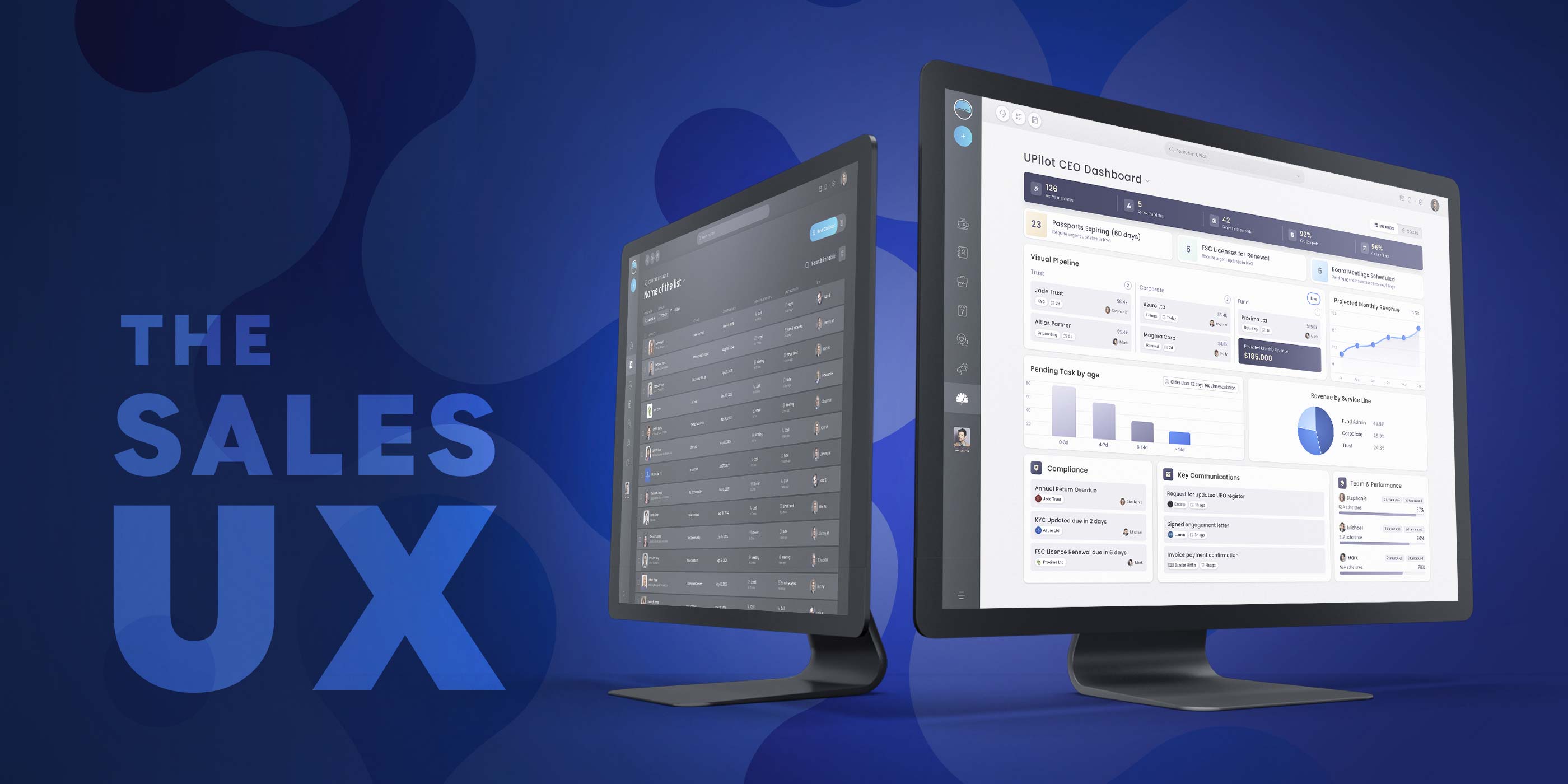 Collaborative sales UX, app design, branding and marketing assets for UPilot CRM.